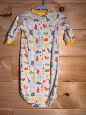 Carter's White Fleece Sleep Sack with Orange, Green, Gray & Yellow Animal Print